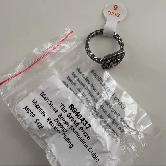 Bomb Party The Grand Prize Ring RG46437 Brown Tourmaline CZ Hematite Plating - Picture 5 of 6